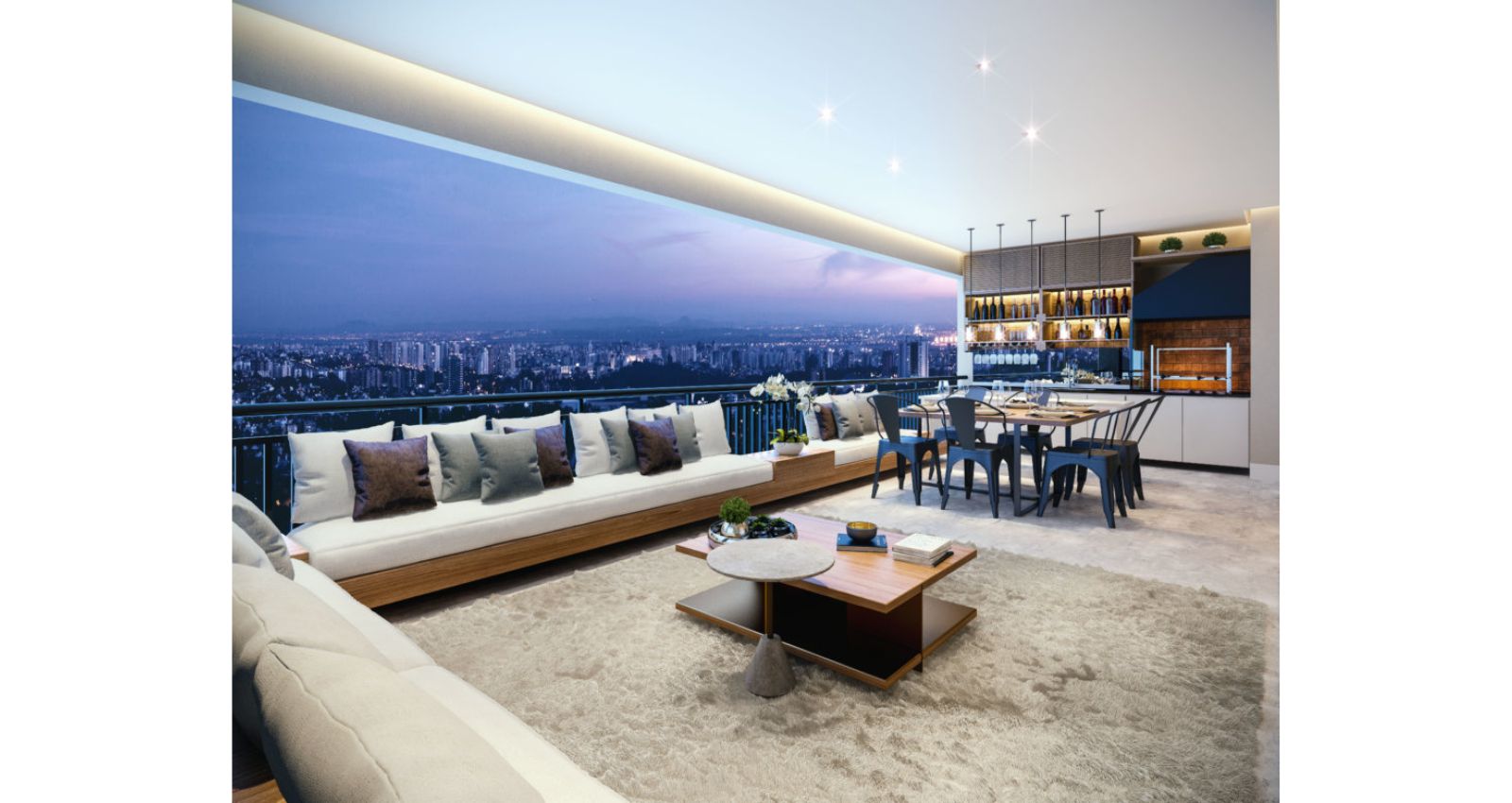 Terraço gourmet integrado ao living e à cozinha