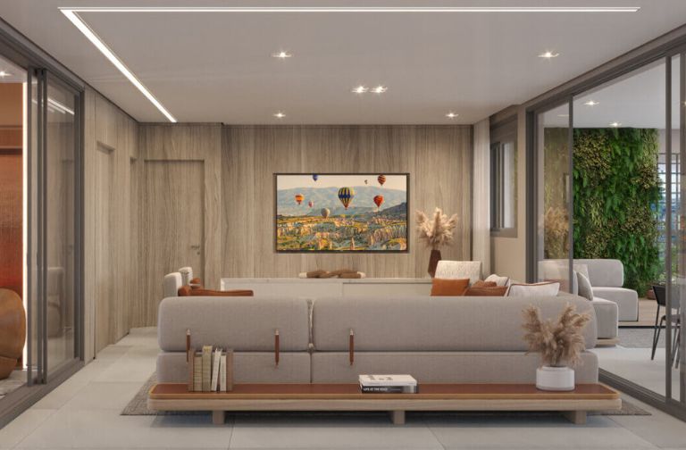 Living ampliado com dois terraços 187 m²