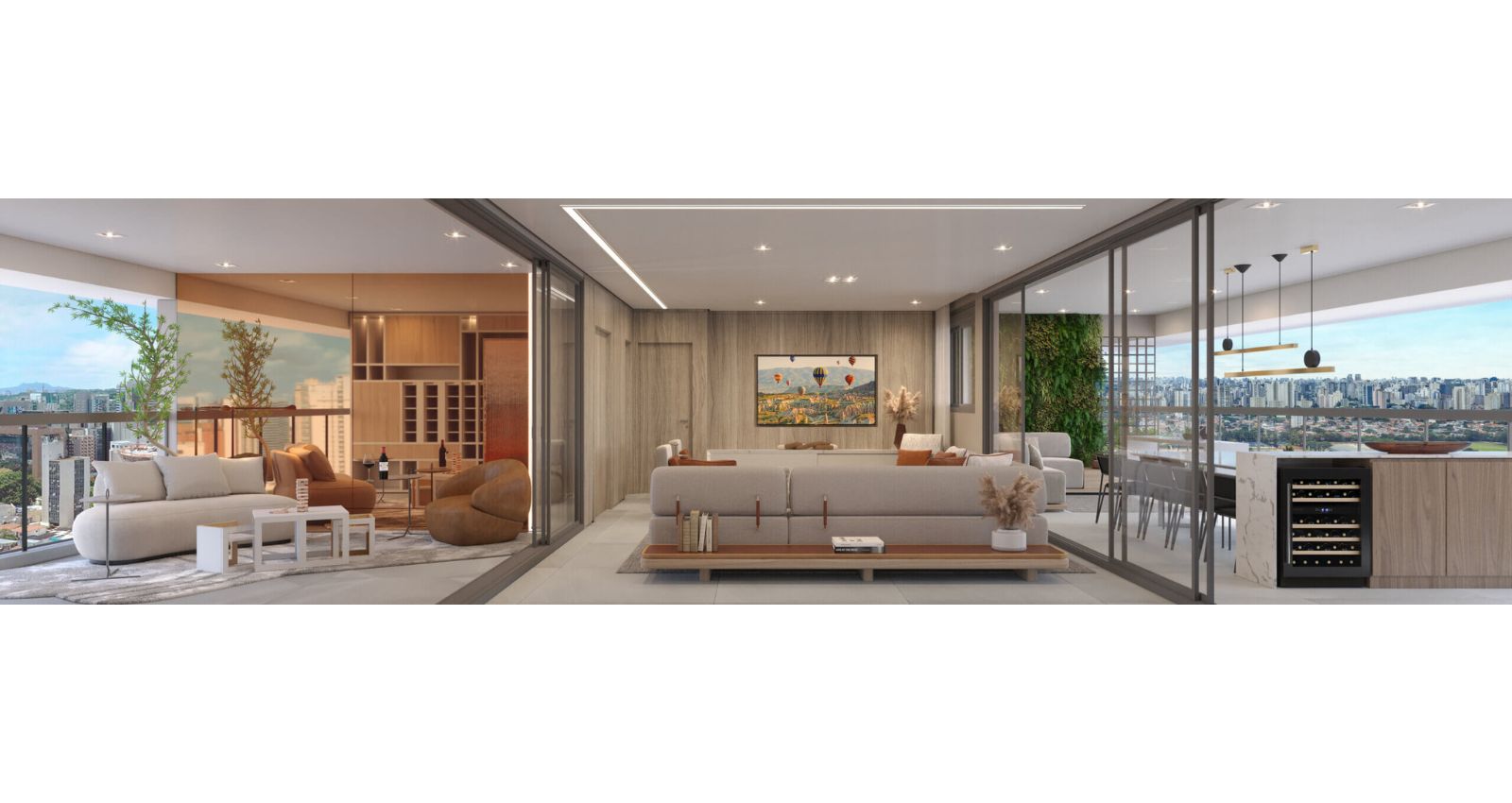 Living ampliado com dois terraços 187 m²