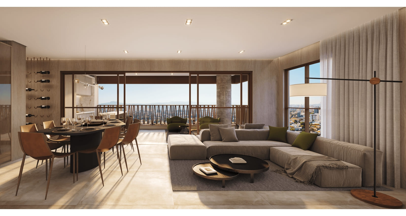 Living do apartamento de 178 m²