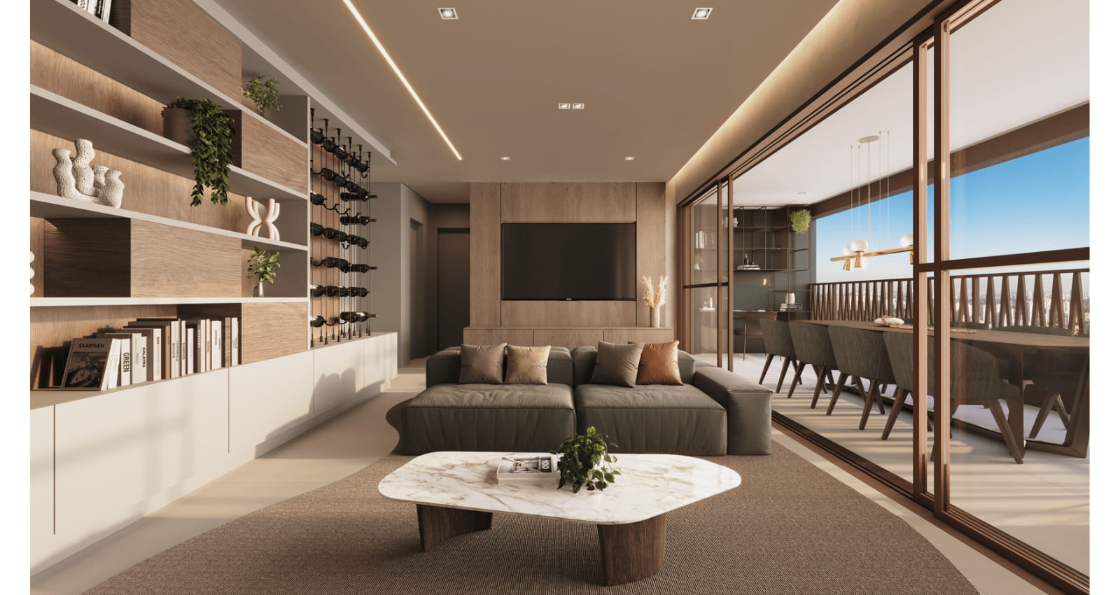 Living do apartamento de 130 m²