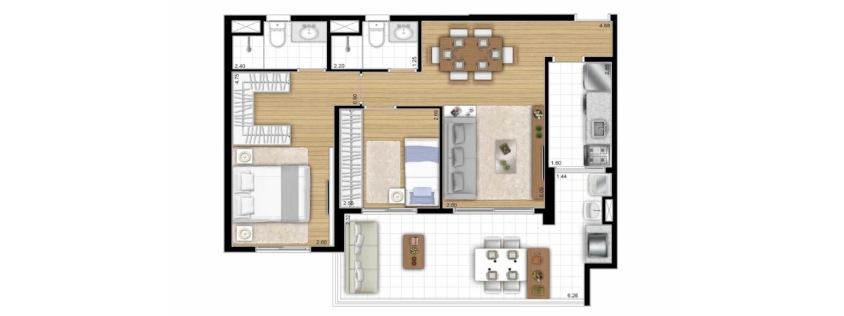 74m² | 2 Dorms. (1 Suíte)