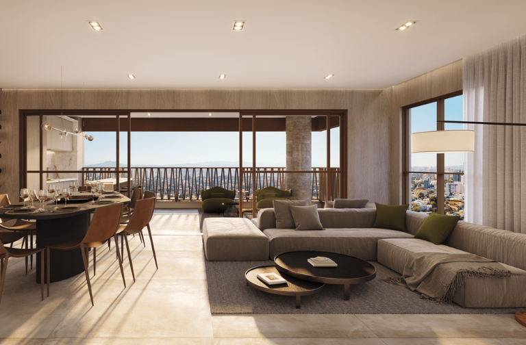 Living do apartamento de 178 m²