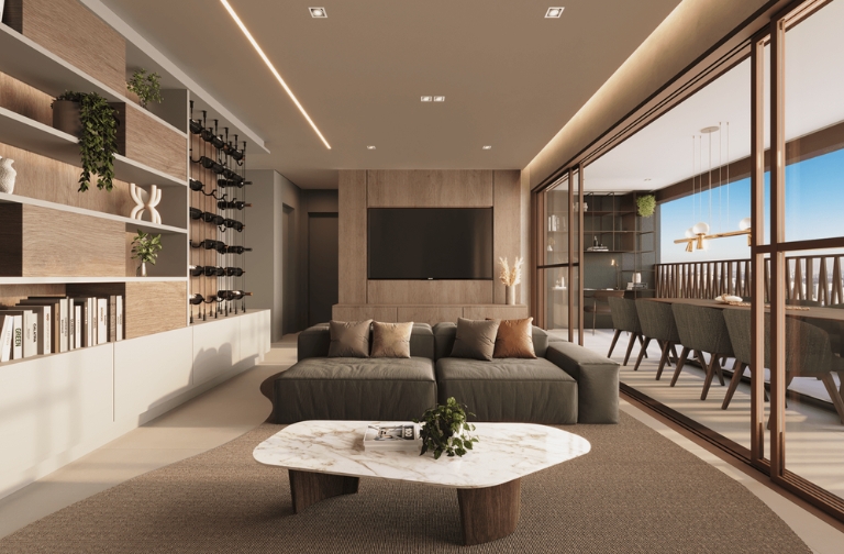 Living do apartamento de 130 m²