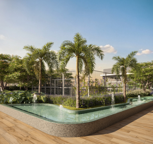 Quadra recreativa e espelho d'água