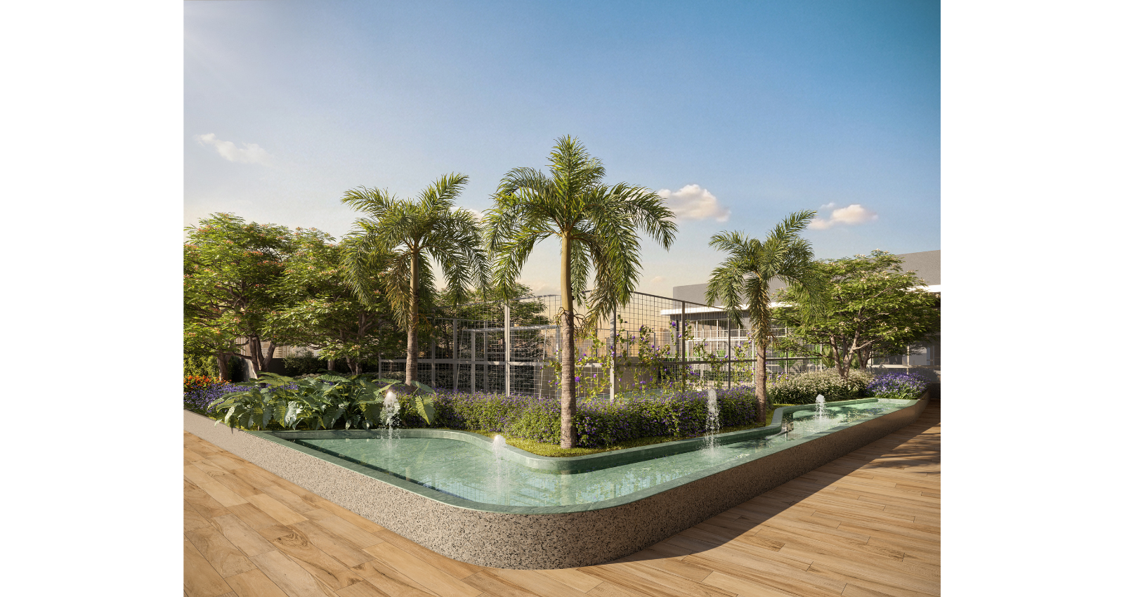 Quadra recreativa e espelho d'água